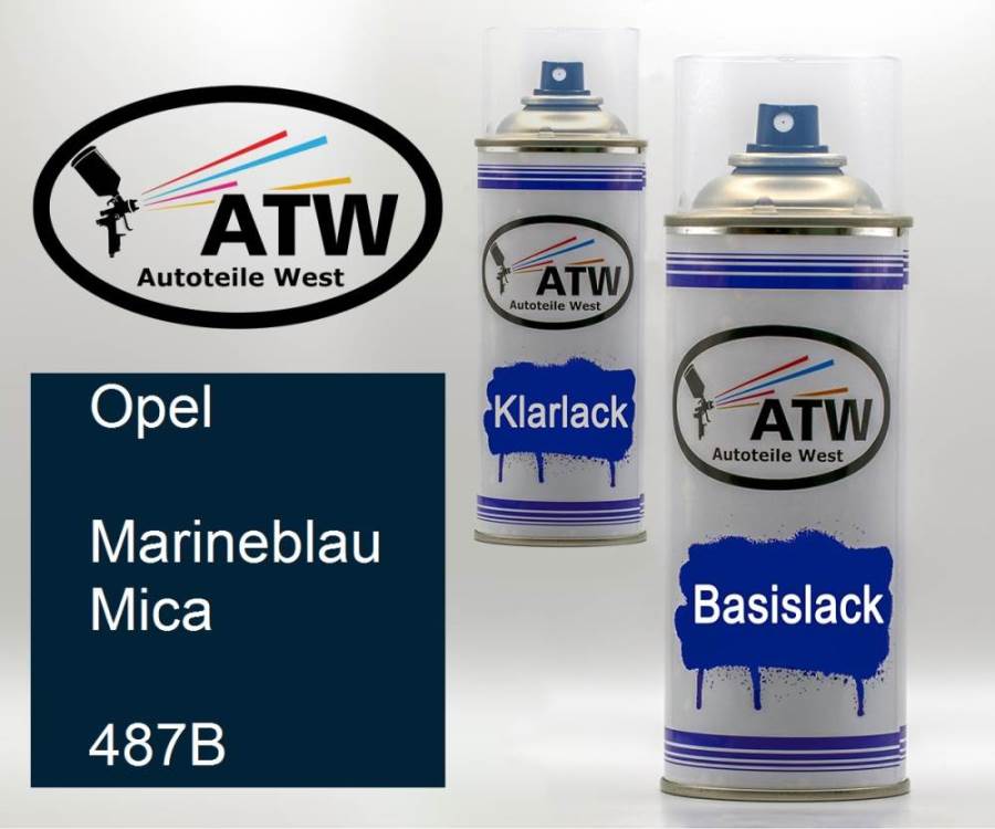 Opel, Marineblau Mica, 487B: 400ml Sprühdose + 400ml Klarlack - Set, von ATW Autoteile West.